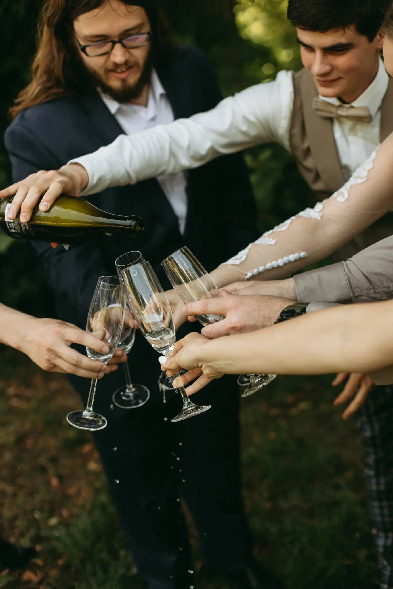 A champagne toast with the groomsmen