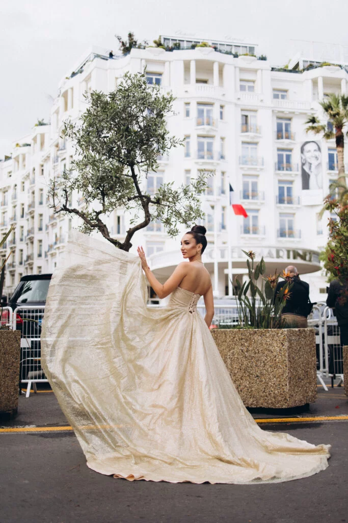 Gold Dress Cannes Photoshoot