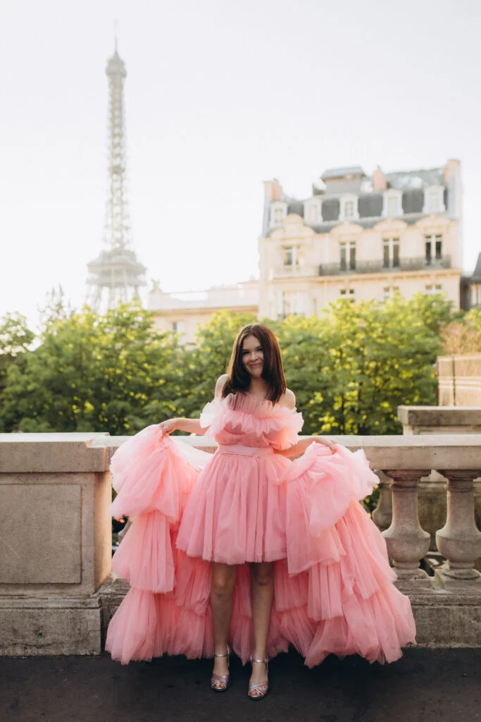 Paris quinceañera photos in a pink dress